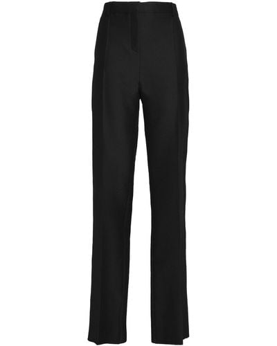 Valentino Garavani Grain De Poudre Wool And Silk-blend Straight-leg Pants - Black