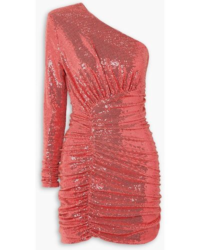 Alexandre Vauthier One-sleeve Ruched Sequined Stretch-jersey Mini Dress - Red