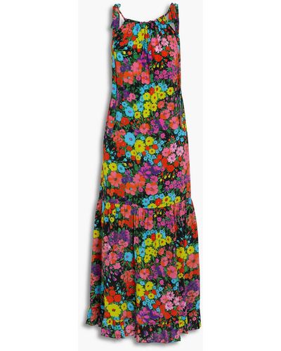 Les Rêveries Gathered Floral-print Silk-crepe Midi Dress - Multicolor
