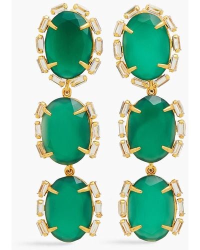 Bounkit Gold-tone Onyx And Crystal Earrings - Green