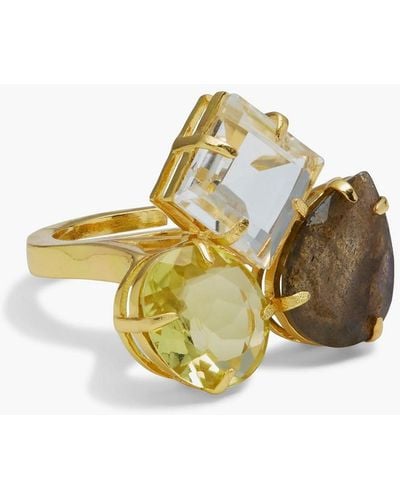 Bounkit Gold-tone, Quartz And Labradorite Ring - Metallic