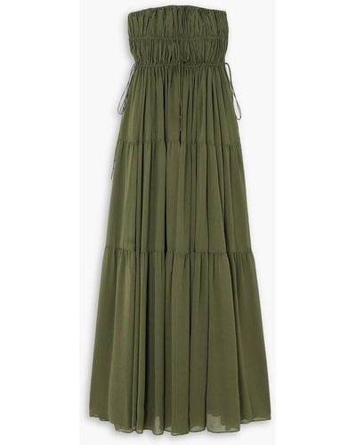 Matteau Tiered Shirred Silk Maxi Dress - Green