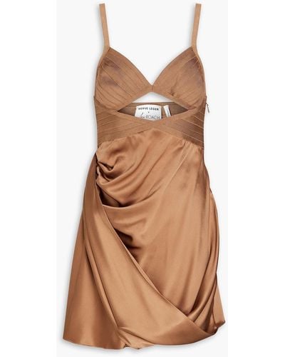 Hervé Léger Bandage-paneled Cutout Silk-satin Mini Dress - Brown