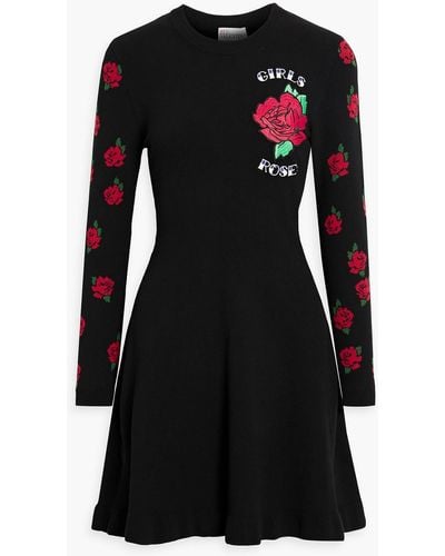 RED Valentino Embroiderd Jacquard-knit Mini Dress - Black