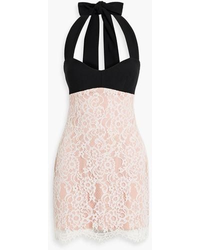 Rasario Two-tone Crepe-paneled Lace Halterneck Mini Dress - Black