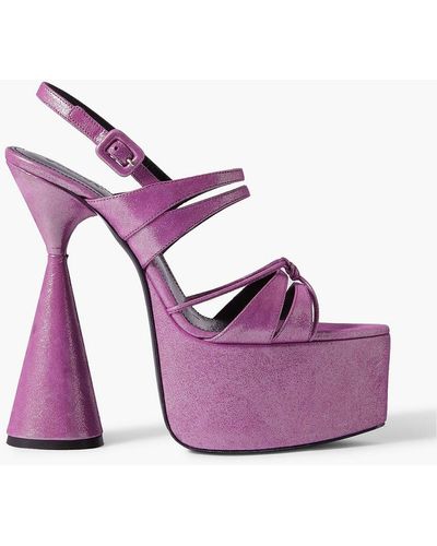 D'Accori Belle Glittered Leather Platform Sandals - Purple