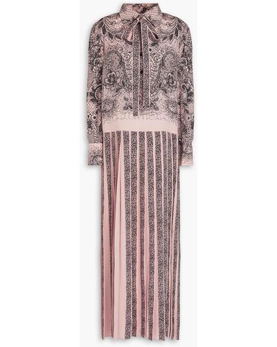 Valentino Garavani Pleated Printed Silk Crepe De Chine Maxi Shirt Dress - Pink