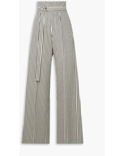 Philosophy Di Lorenzo Serafini Belted Striped Cotton-blend Drill Wide-leg Trousers - Grey