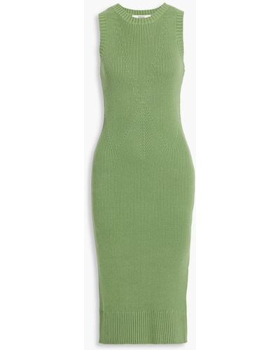 Joie Varennes Pointelle-trimmed Cotton-blend Midi Dress - Green