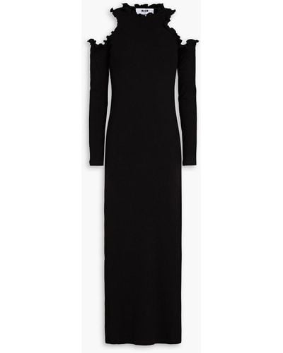 MSGM Cold-shoulder Ruffle-trimmed Stretch-cotton Jersey Midi Dress - Black