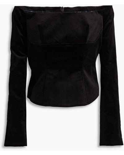 A.L.C. Cassie Off-the-shoulder Cotton-blend Velvet Top - Black