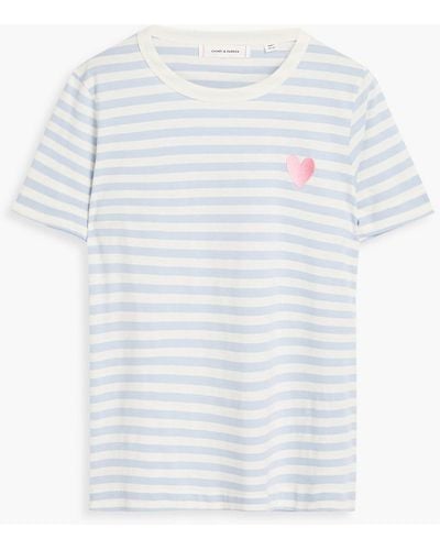 Chinti & Parker Embroidered Striped Cotton-jersey T-shirt - Blue