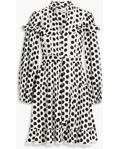 Diane von Furstenberg Chicago Ruffled Polka-dot Cotton-jacquard Mini Dress - White