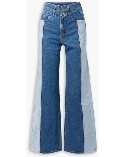 Veronica Beard Taylor Two-tone High-rise Wide-leg Jeans - Blue