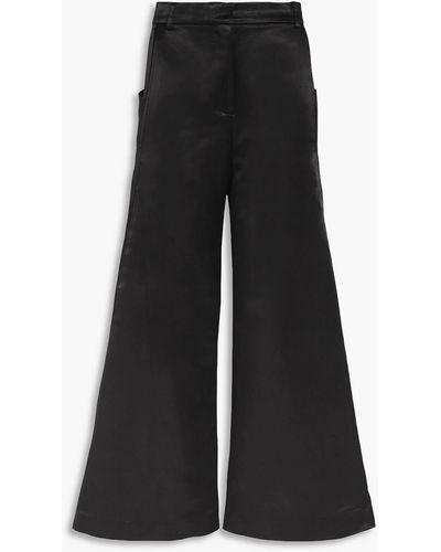 Topshop Unique Cotton-blend Satin Wide-leg Trousers - Black