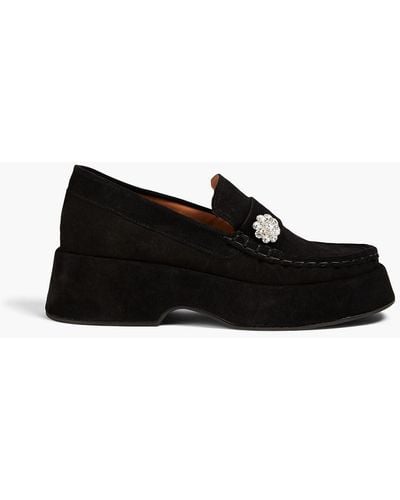 Ganni Crystal-embellished Suede Platform Loafers - Black