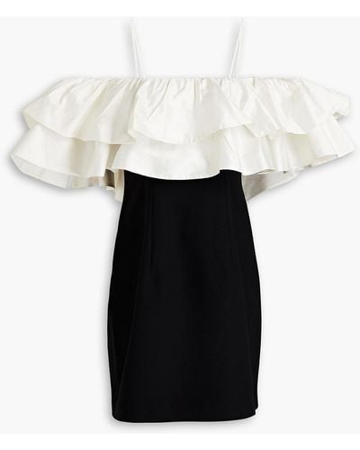 Rasario Cold-shoulder Ruffled Taffeta-paneled Crepe Mini Dress - White