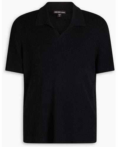 James Perse Ribbed Linen-blend Polo Shirt - Black
