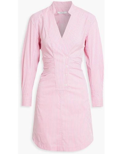 10 Crosby Derek Lam Beverly Gathered Striped Cotton-blend Sateen Mini Shirt Dress - Pink