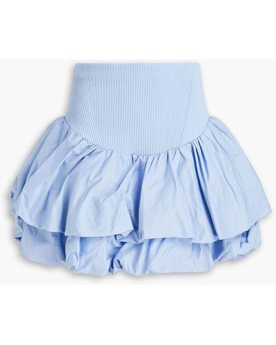 Aje. Turner Tiered Ribbed-knit And Taffeta Mini Skirt - Blue