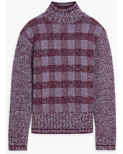 Victoria Beckham Checked Bouclé-knit Wool-blend Turtleneck Sweater - Purple