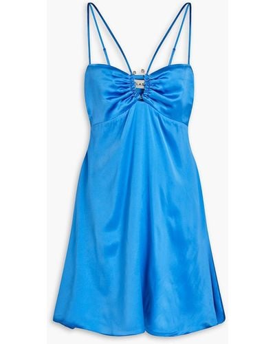 Nicholas Margot Gathered Silk-charmeuse Mini Dress - Blue