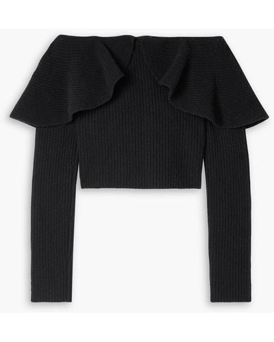 Altuzarra Hasla Off-the-shoulder Ribbed Merino Wool And Cashmere-blend Sweater - Black