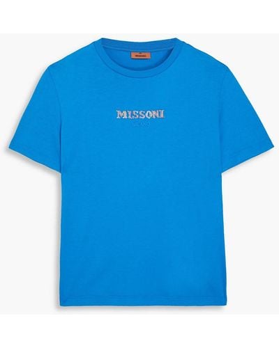 Missoni Embroidered Cotton-jersey T-shirt - Blue