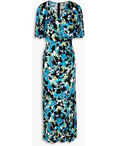 Diane von Furstenberg Midikleid aus jersey mit floralem print und wickeleffekt - Blau