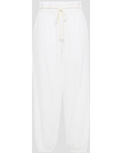 Onia Cropped Crinkled Cotton-gauze Tapered Pants - White