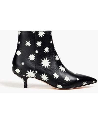 Red(V) Printed Leather Ankle Boots - Black