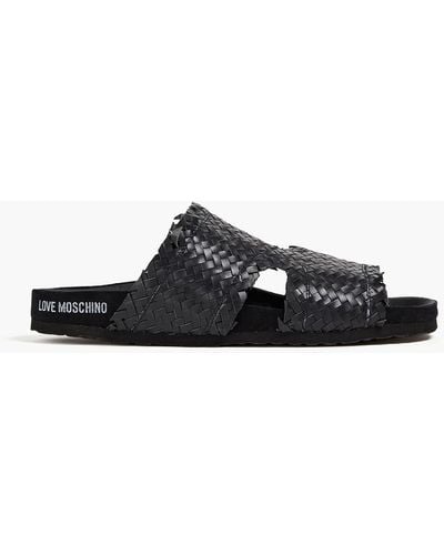 Love Moschino Woven Leather Slides - Black
