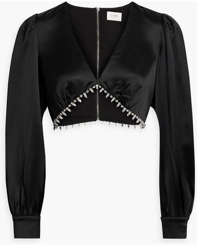 Cami NYC Abel Cropped Crystal-embellished Satin Top - Black