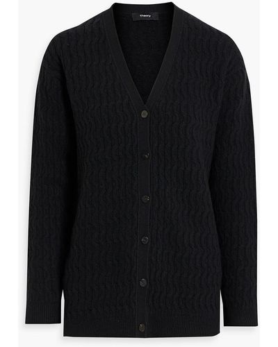 Theory Cable-knit Wool And Cashmere-blend Cardigan - Black