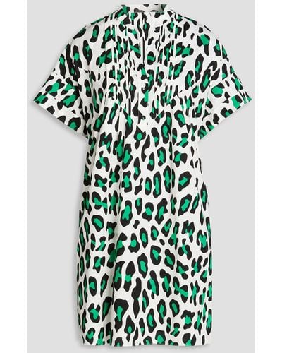 Diane von Furstenberg Fiona Leopard-print Cotton-blend Poplin Mini Dress - Green