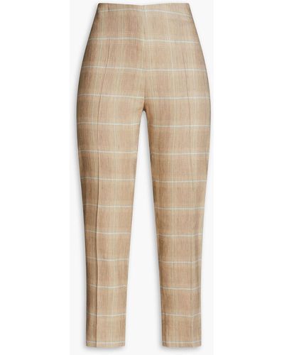 Gentry Portofino Cropped Prince Of Wales Checked Linen-blend Tapered Trousers - Natural