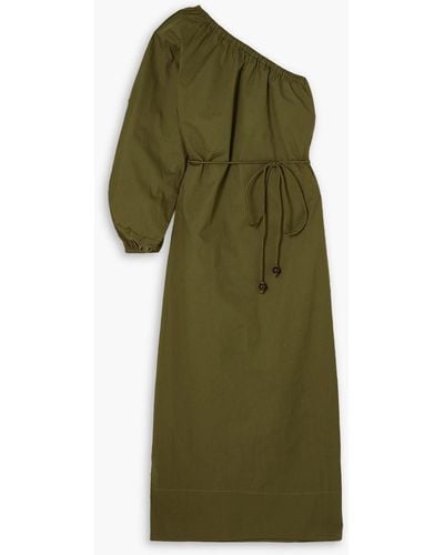 Faithfull The Brand Monikh Amorosa One-sleeve Cotton-poplin Maxi Dress - Green