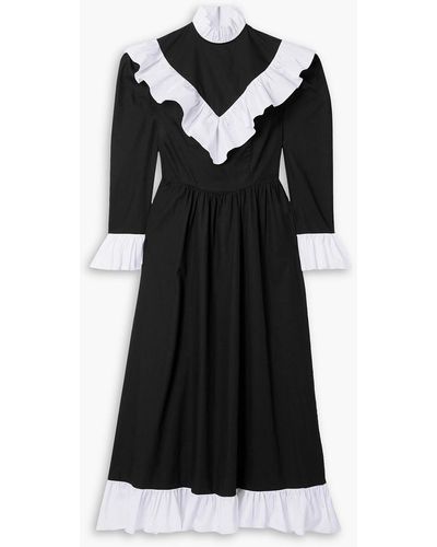 BATSHEVA Carol Two-tone Ruffled Cotton-poplin Maxi Dress - Black