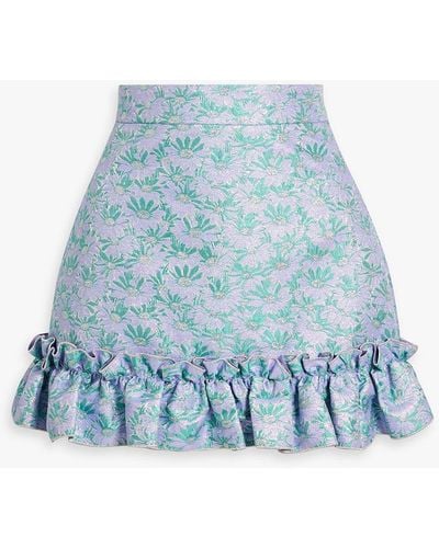 The Vampire's Wife The Frilly Nearly Nuthin' Ruffled Metallic Floral-jacquard Mini Skirt - Blue