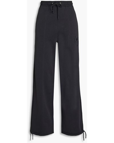 Ganni Embroidered Organic Cotton-fleece Track Trousers - Blue