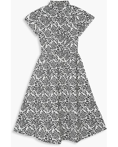 BATSHEVA Virginia kleid aus baumwollpopeline mit floralem print und cut-outs - Schwarz