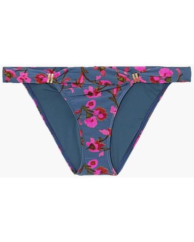 ViX Fiore Bia Embellished Floral-print Low-rise Bikini Briefs - Blue