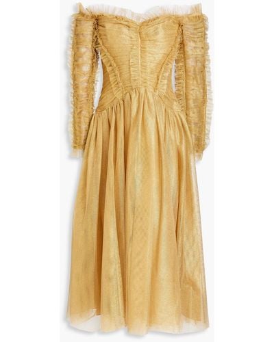Zimmermann Off-the-shoulder Gathered Tulle Midi Dress - Yellow