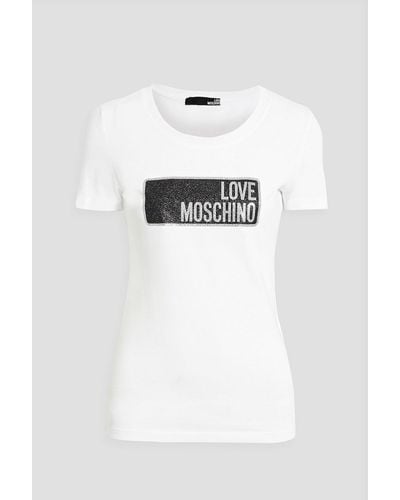 Love Moschino Glittered Printed Cotton-blend Jersey T-shirt - White