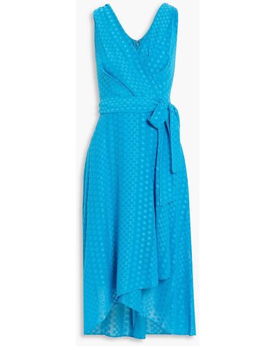 DKNY Wrap-effect Fil Coupé Chiffon Midi Dress - Blue