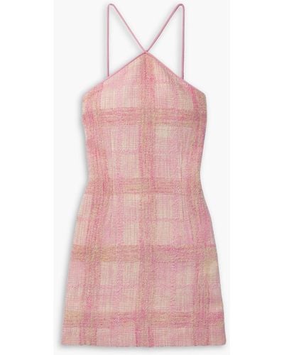 LoveShackFancy Gandler Bow-embellished Checked Tweed Halterneck Mini Dress - Pink