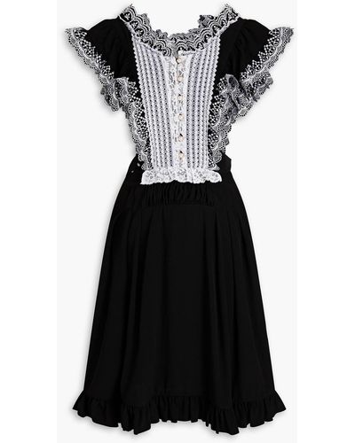 Rabanne Lace-paneled Ruffled Cady Dress - Black