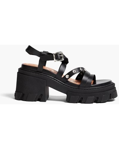 Ganni Crystal-embellished Leather Platform Sandals - Black