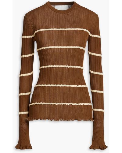 3.1 Phillip Lim Striped Ribbed Cotton-blend Sweater - Brown