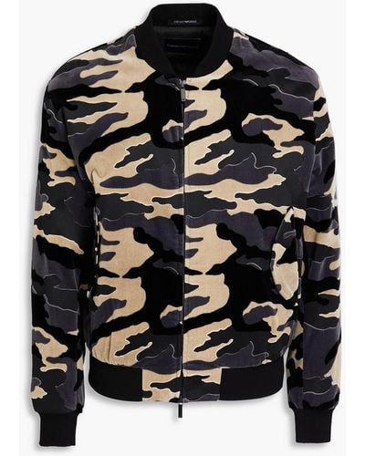 Emporio Armani Bomberjacke aus baumwollsamt mit camouflage-print - Schwarz